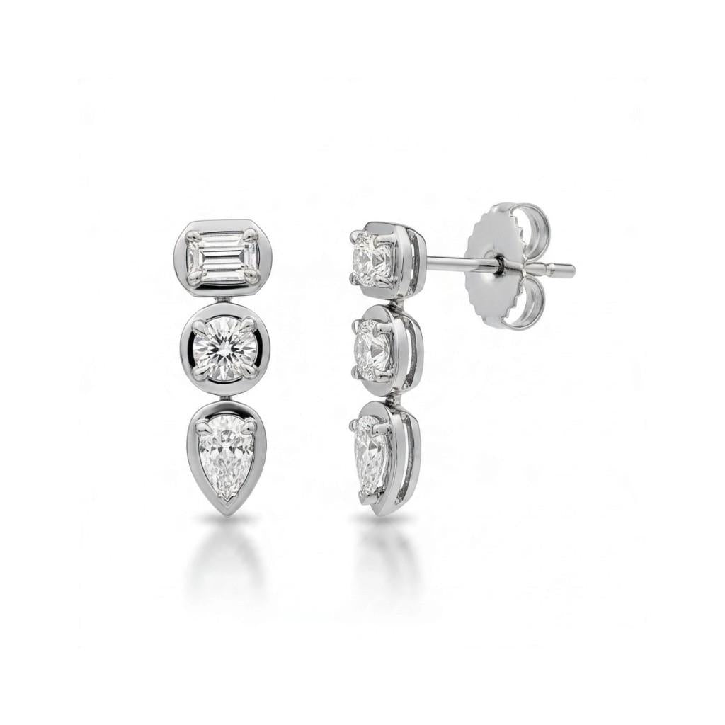 14KT White Gold Multi-Shape Diamond Dangle Earrings