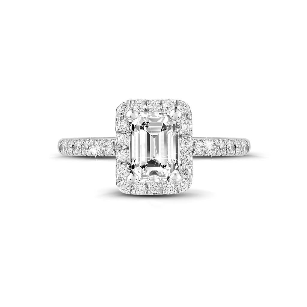 14kt White Gold Emerald Halo Diamond Engagement Ring