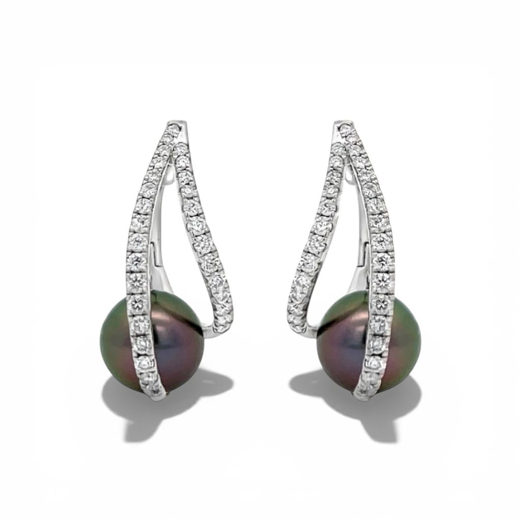 18KT White Gold Tahitian Pearl and Diamond Fancy Earrings