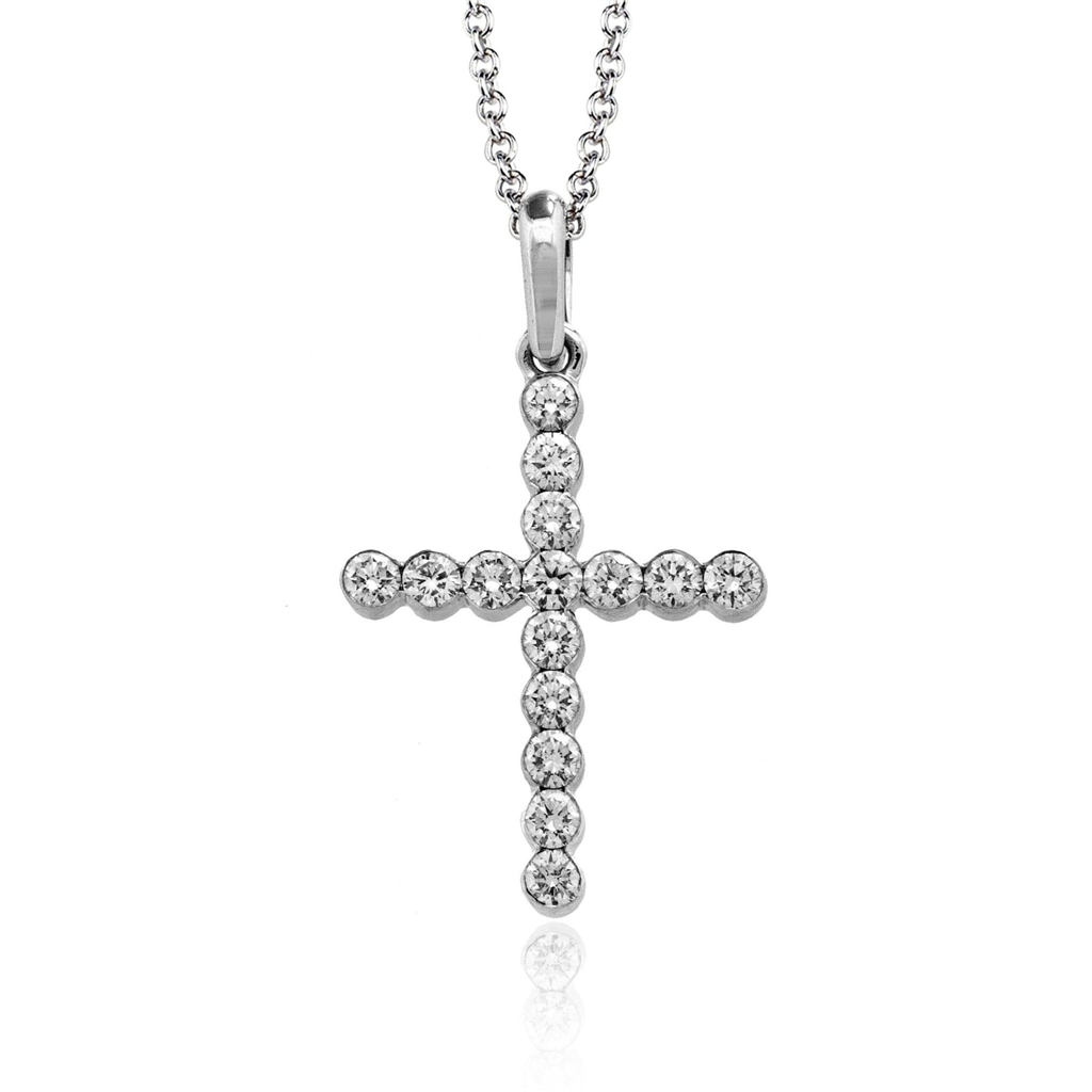 18kt White Gold 24mm Diamond Cross Pendant Necklace