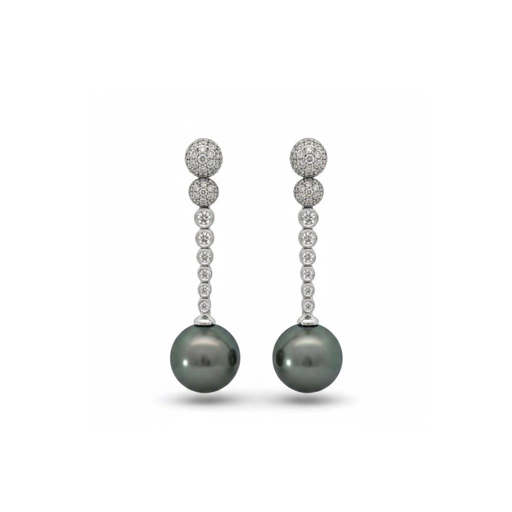 14kt White Gold Diamond & Tahitian Pearl Earrings