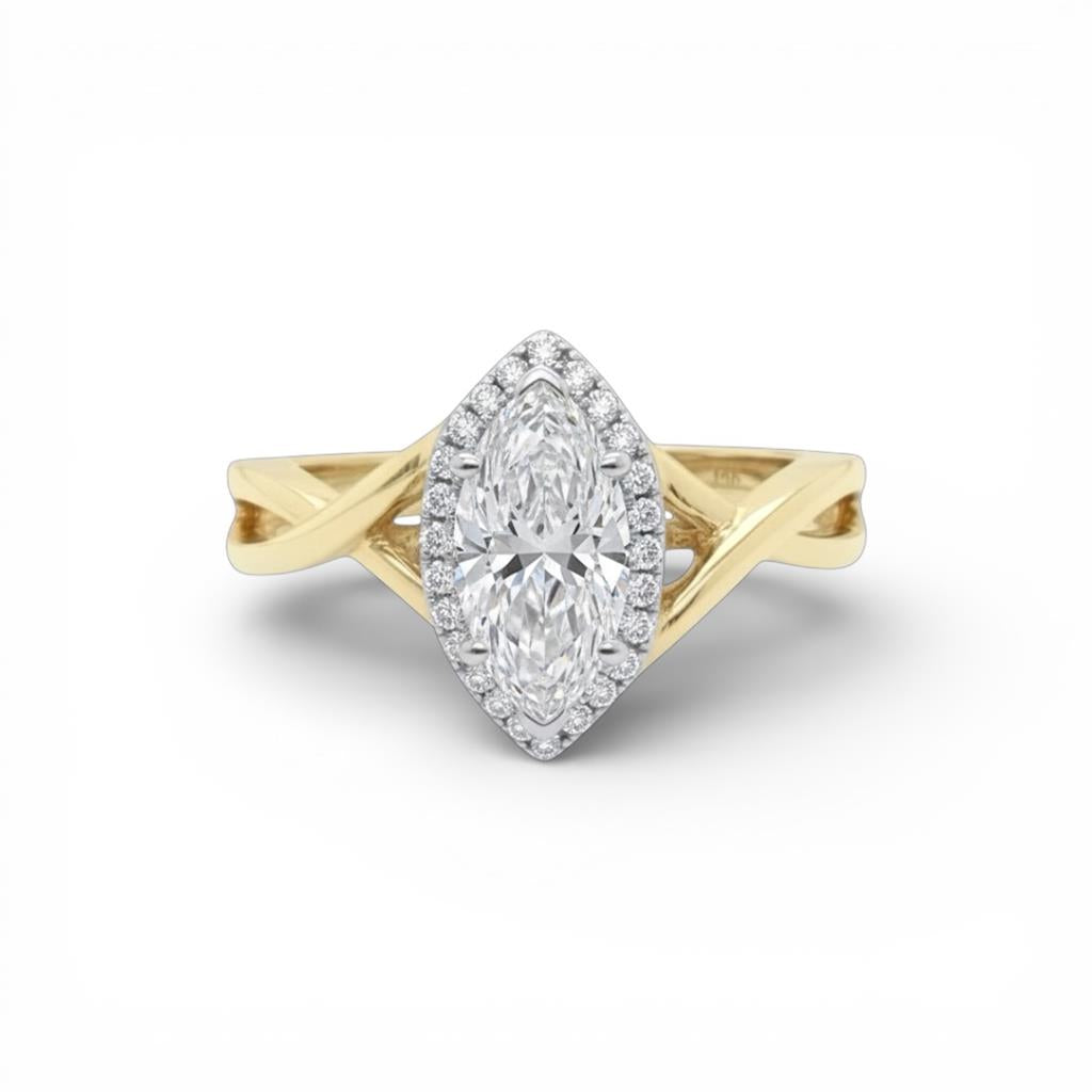 14KT Yellow Gold Marquise Halo Diamond Semi-Mounting