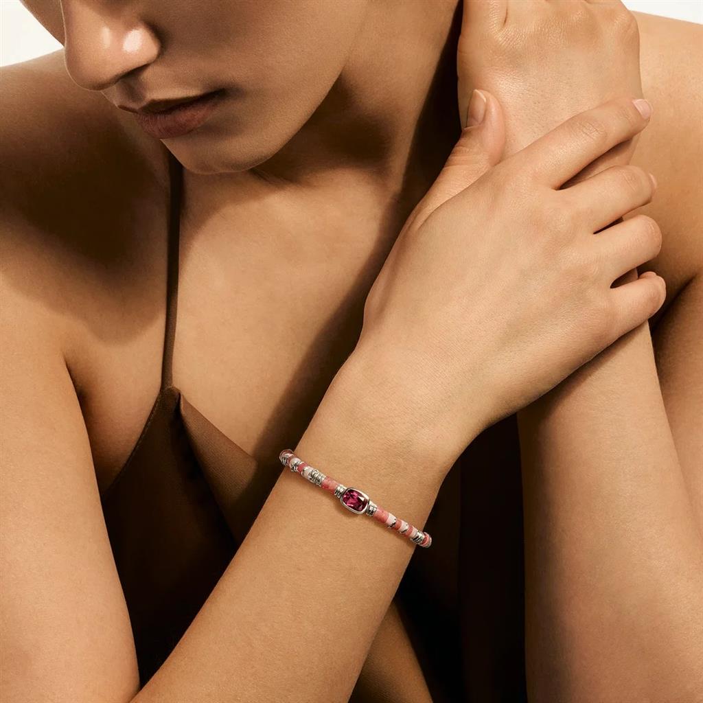 Sterling Silver Rhodolite Heishi Beaded Bracelet
