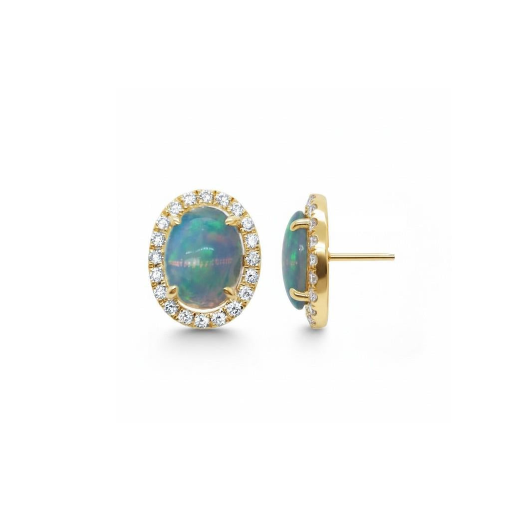 14kt Yellow Gold Opal & Diamond Halo Earrings