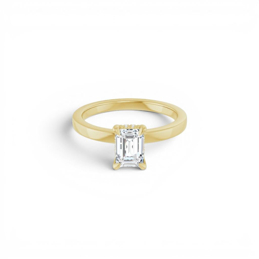 14kt Yellow Gold Emerald-Cut Diamond Hidden Halo Engagement Ring