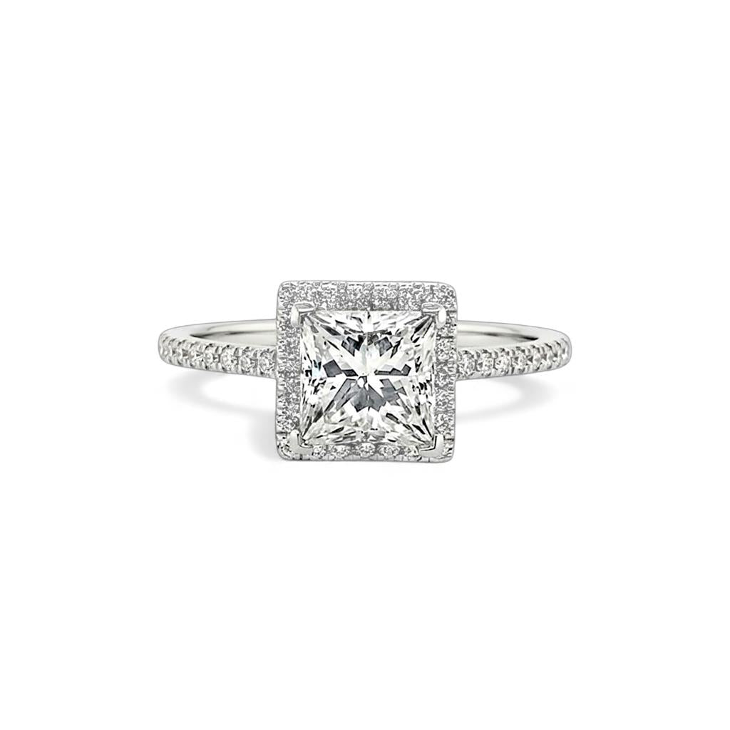 18kt White Gold Square Halo Diamond Engagement Ring