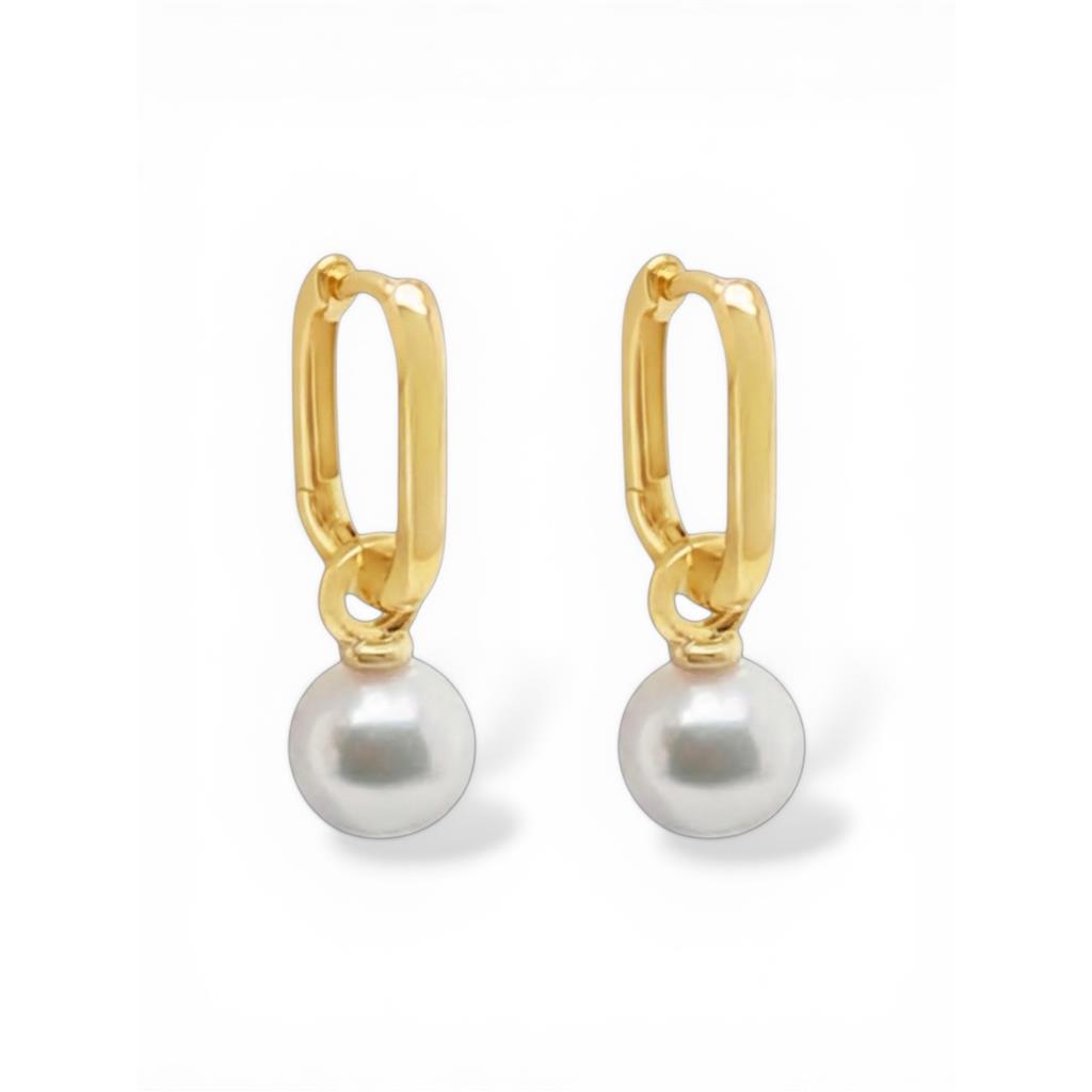 14Kt Yellow Gold Paperclip Pearl Dangle Earrings