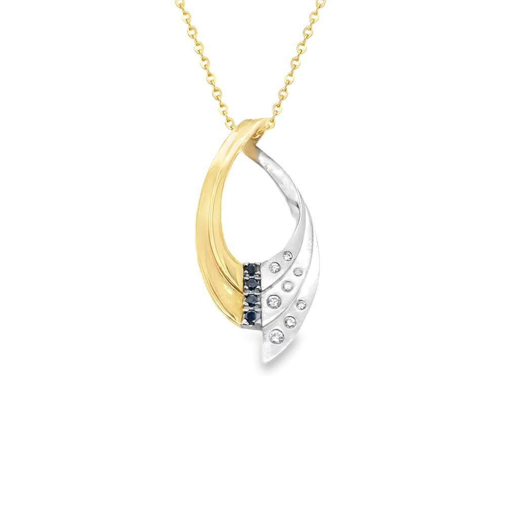 14K Two-Tone Black & White Diamond Open Teardrop Pendant | 0.36ct