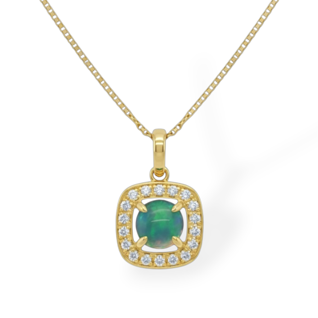 14KT Yellow Gold Round Opal Halo Pendant