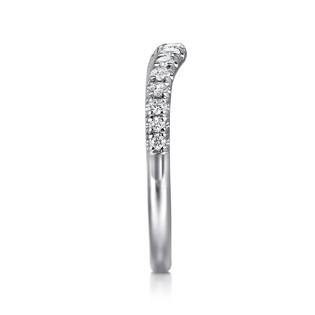 14 Kt White Gold Contoured Diamond Wedding Band