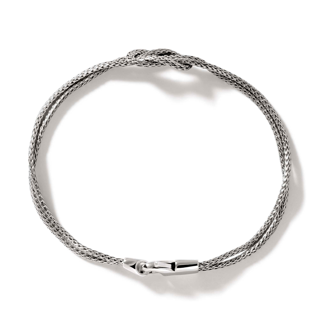 Sterling Silver 3.6mm Classic Chain Double Row Love Knot Bracelet