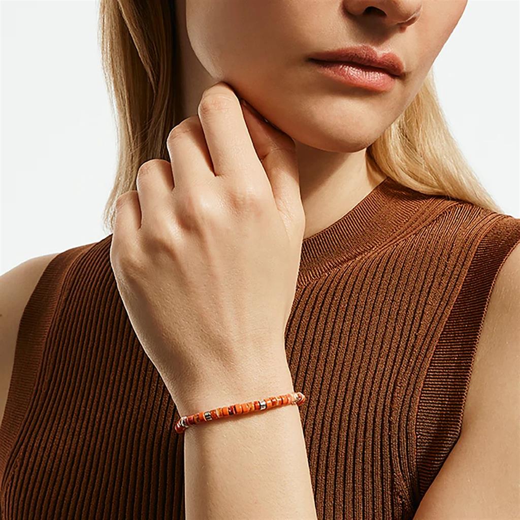 Heishi Bracelet, Sterling Silver - Orange Oyster Shell