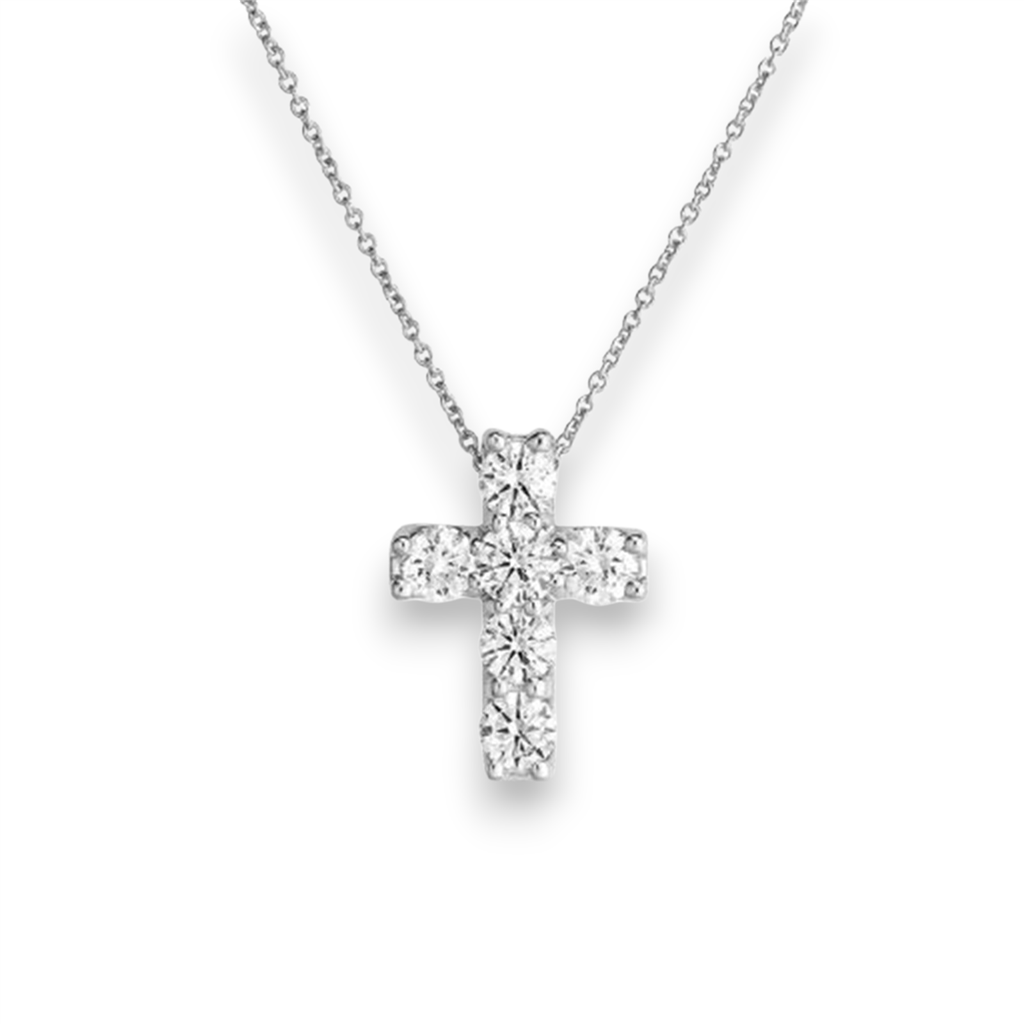 18 KT White Gold Square Set Cross Diamond Pendant