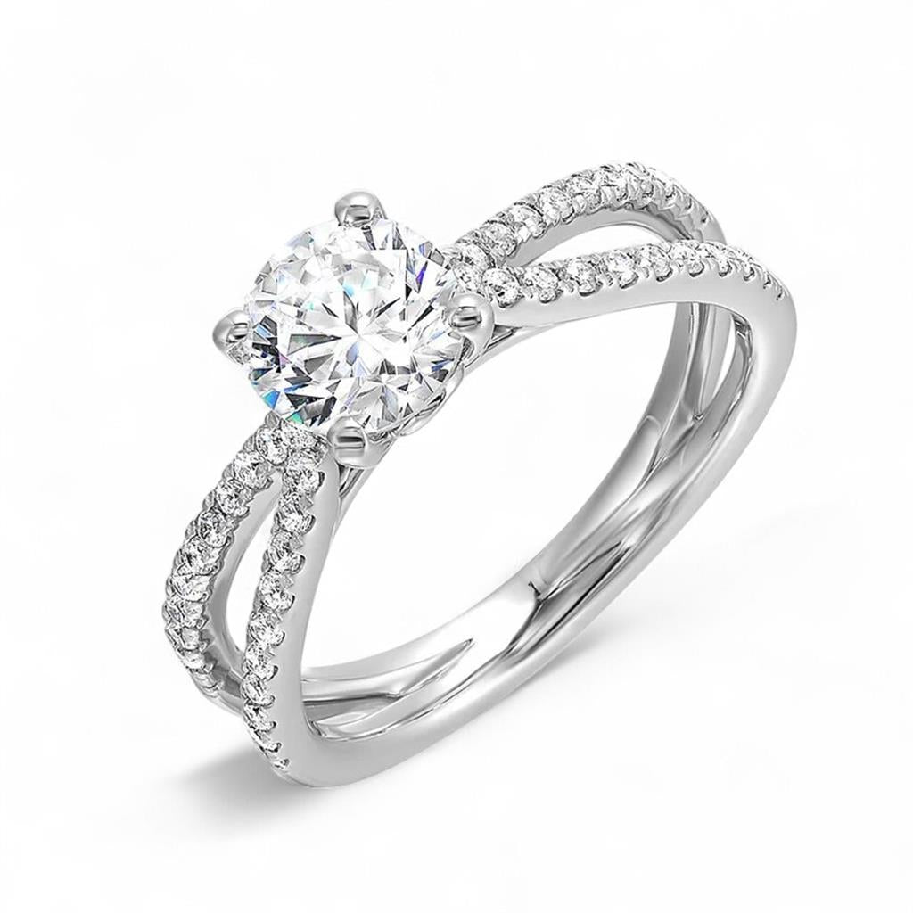 Perfect Love 14KT White Gold Round Split Shank Engagement Ring Semi-Mounting