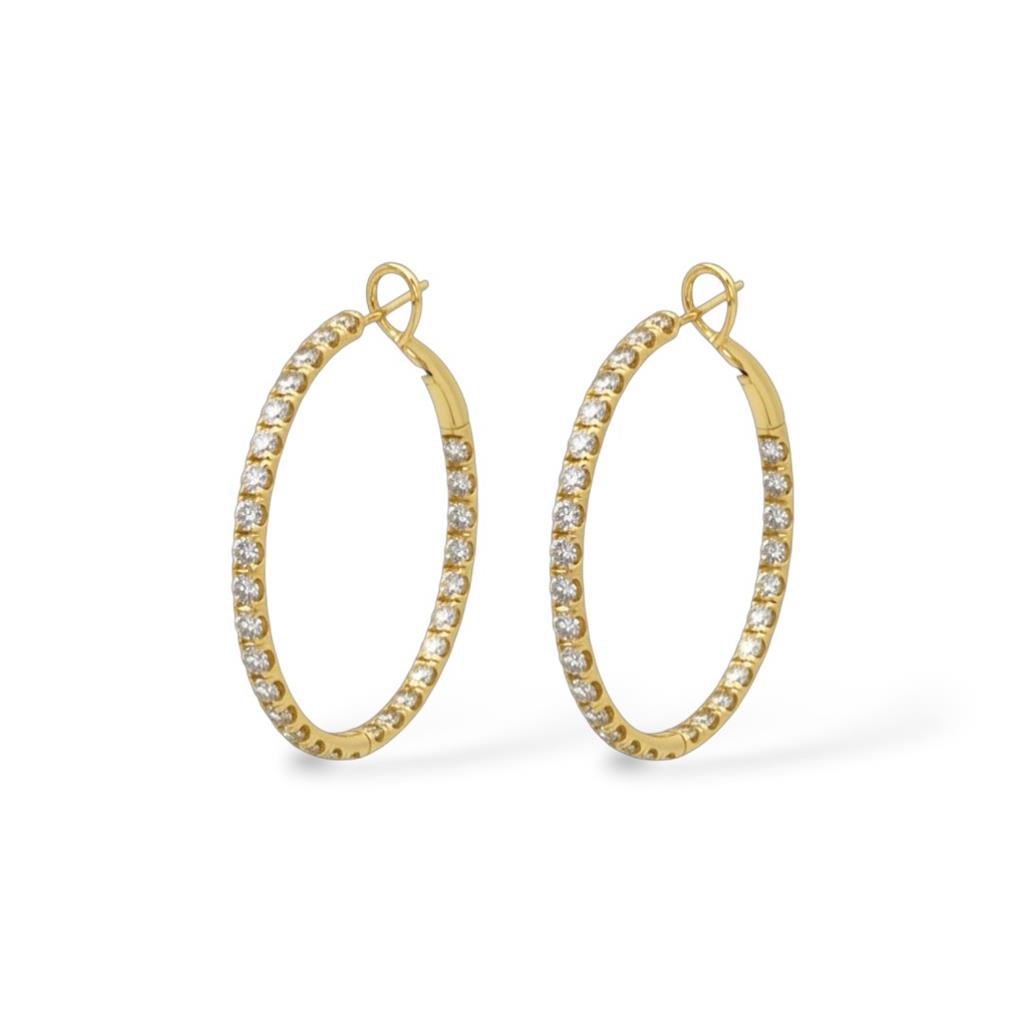 18K Yellow Gold Diamond In And Out Hoop Earrings