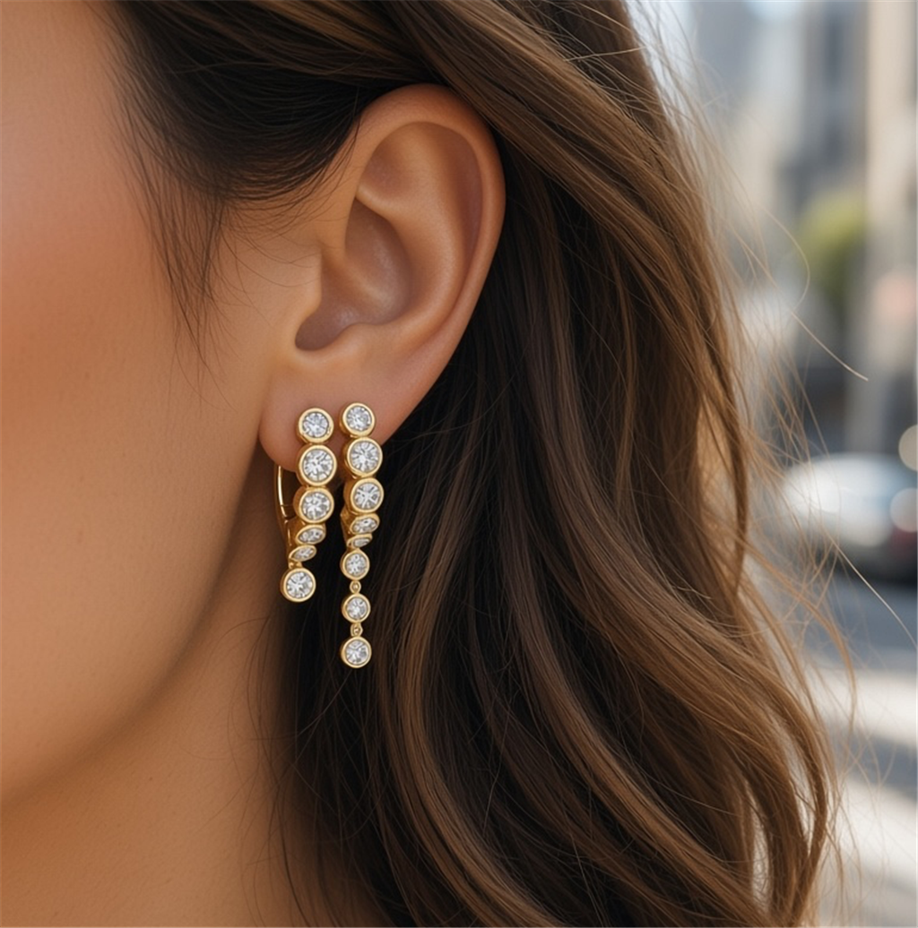 14KT Yellow Gold Diamond Bezel Dangle Earrings