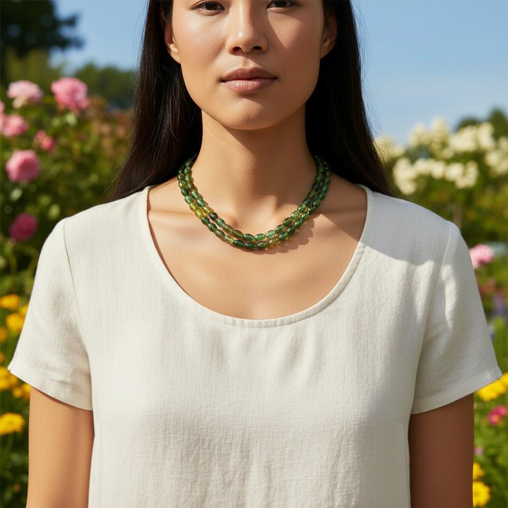 14KT Yellow Gold Green Tourmaline Bead Strand Necklace
