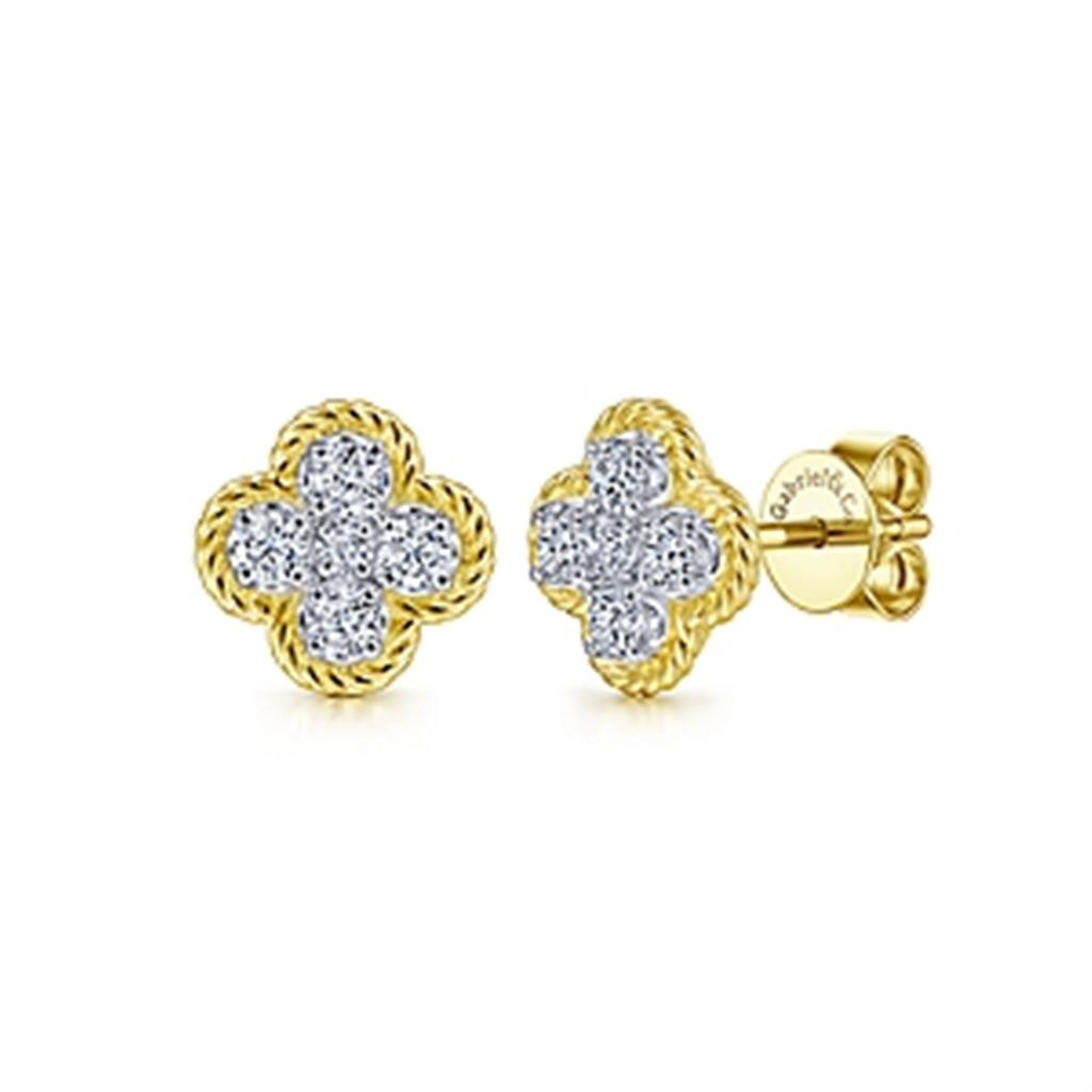 14K Yellow Gold Twisted Rope Diamond Stud Earring