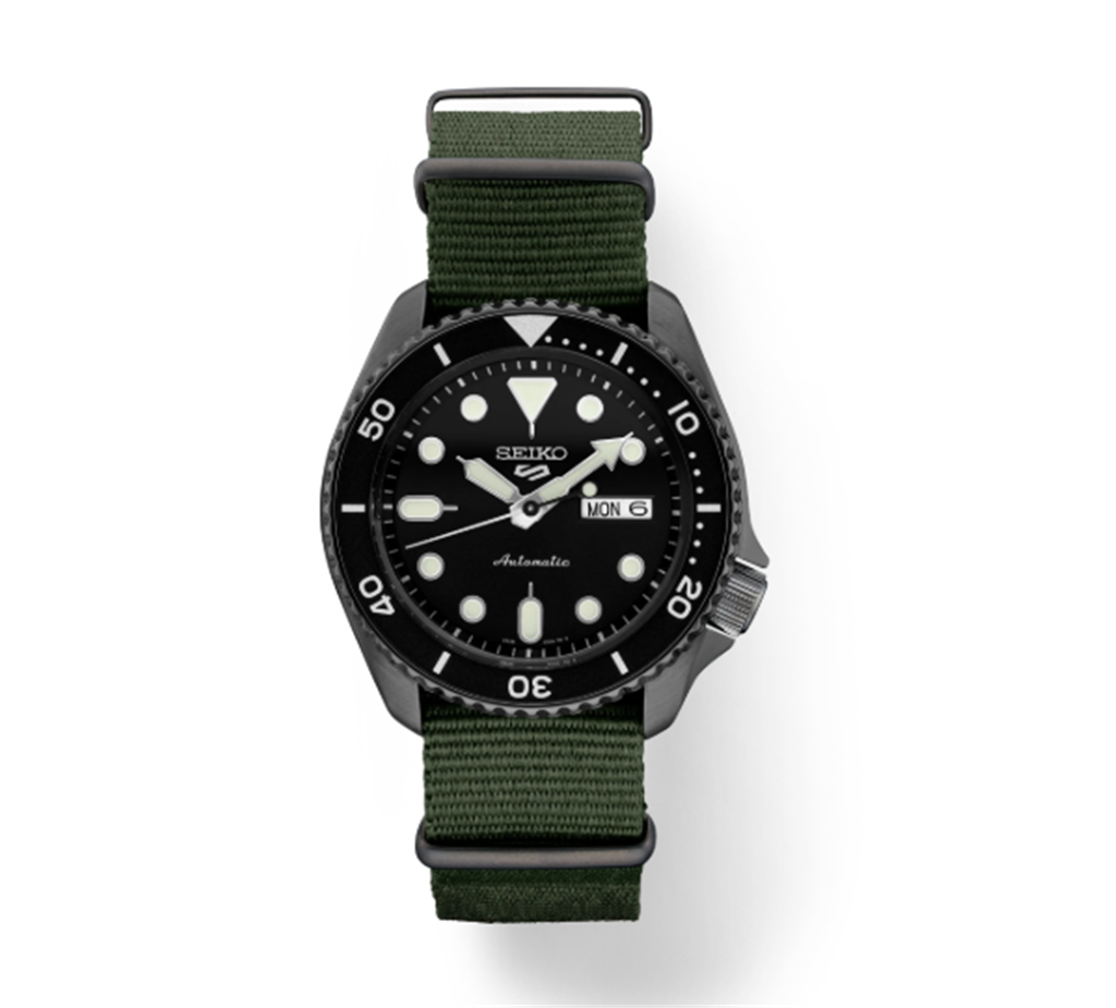 Seiko 5 Sports Stainless Steel Black Index Dial Watch ā Ref. SRPD91