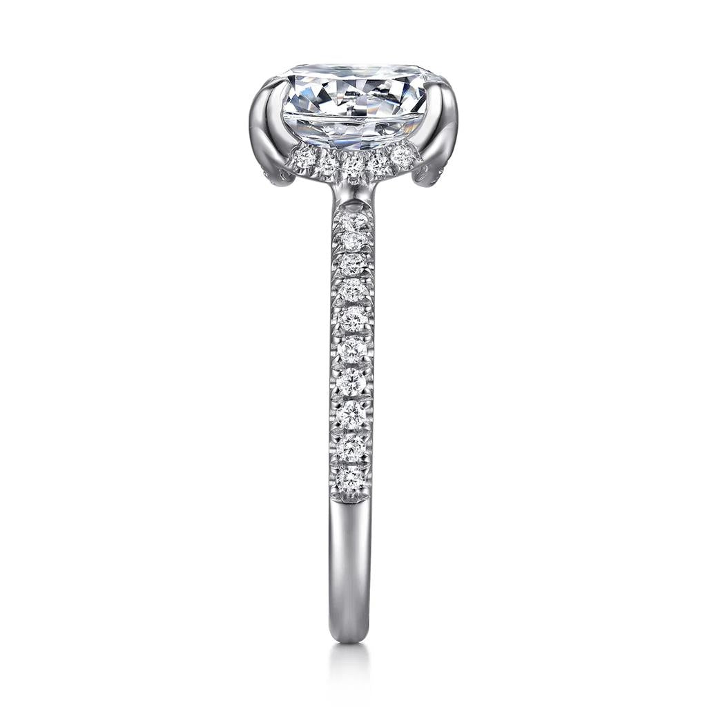 14kt White Gold Round Hidden Halo Diamond Semi-Mounting – Size 6.5