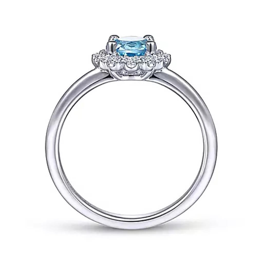 14K White Gold Round Blue Topaz And Diamond Halo Ring