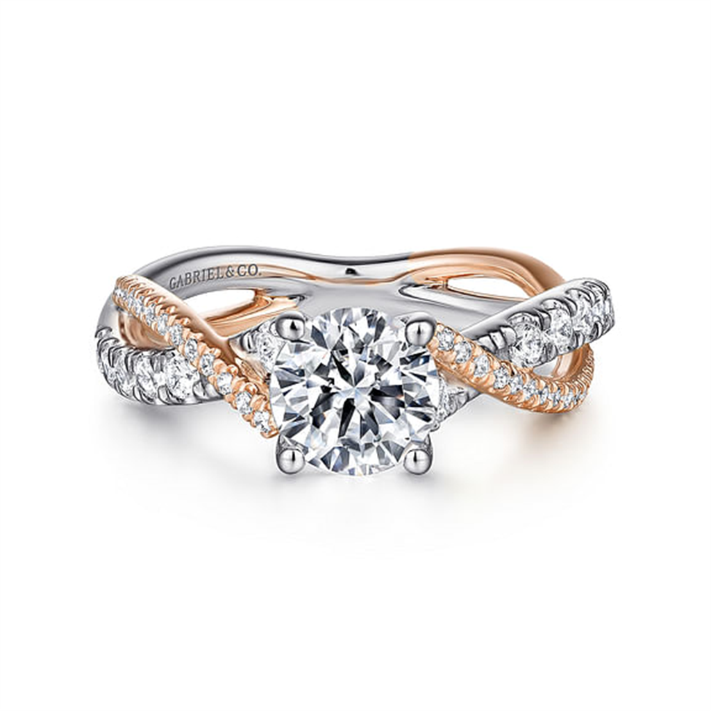 14kt Rose & White Gold Twisted Diamond Engagement Ring Semi-Mounting