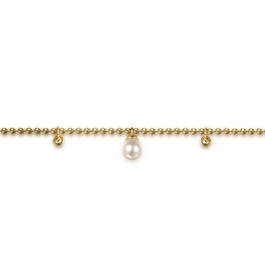 14kt Yellow Gold Bujukan Bead & Pearl Droplet Bracelet - 7"