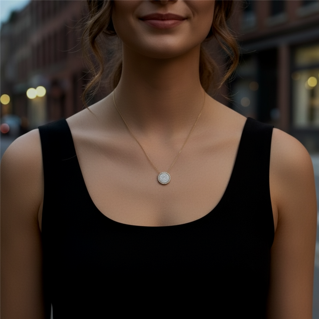 Eternity Beaded Diamond Disc Necklace
