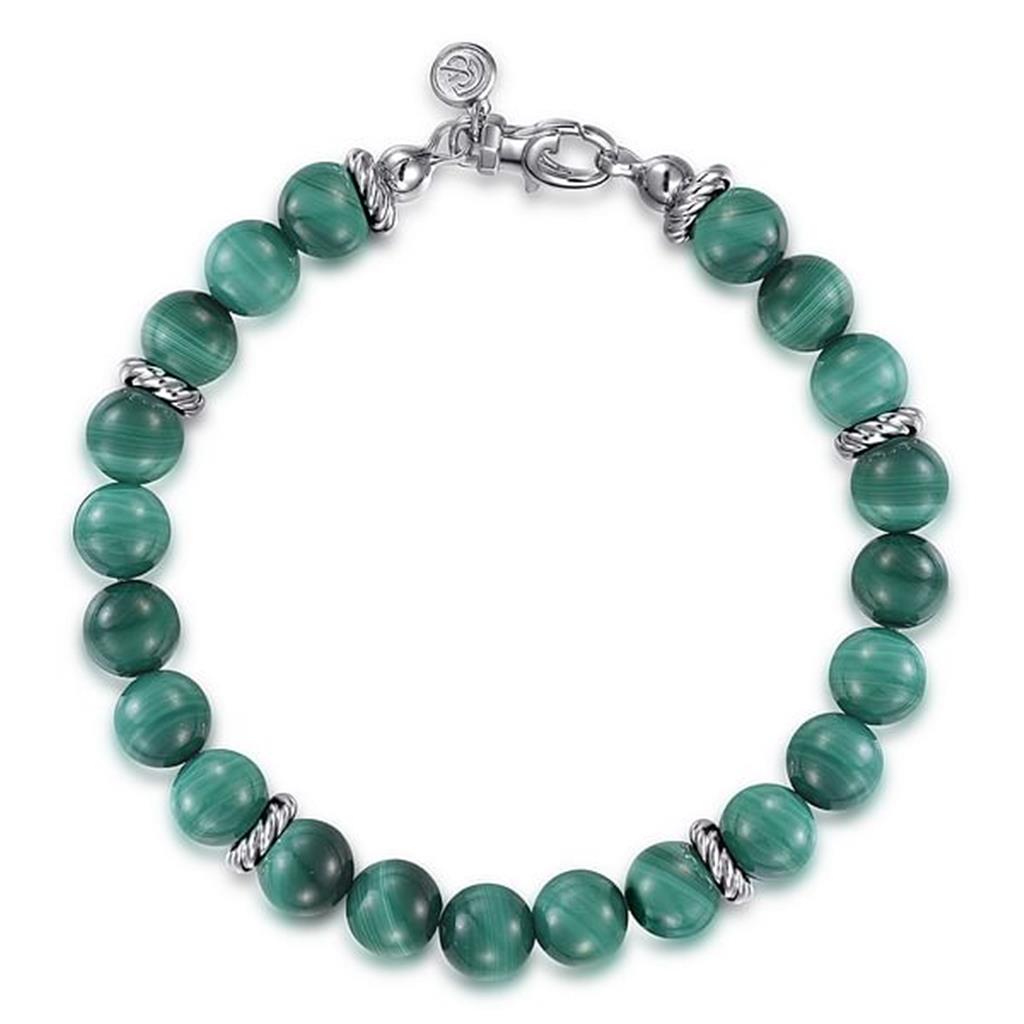 Sterling Silver and 8mm Malachite Beaded Bracelet