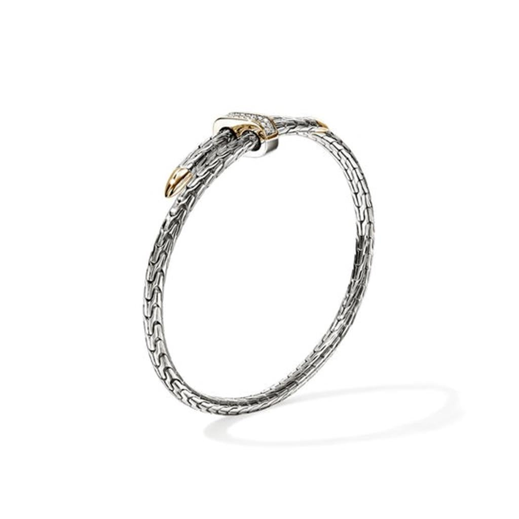 14Kt Yellow Gold & Sterling Silver Spear Bypass Diamond Flex Cuff