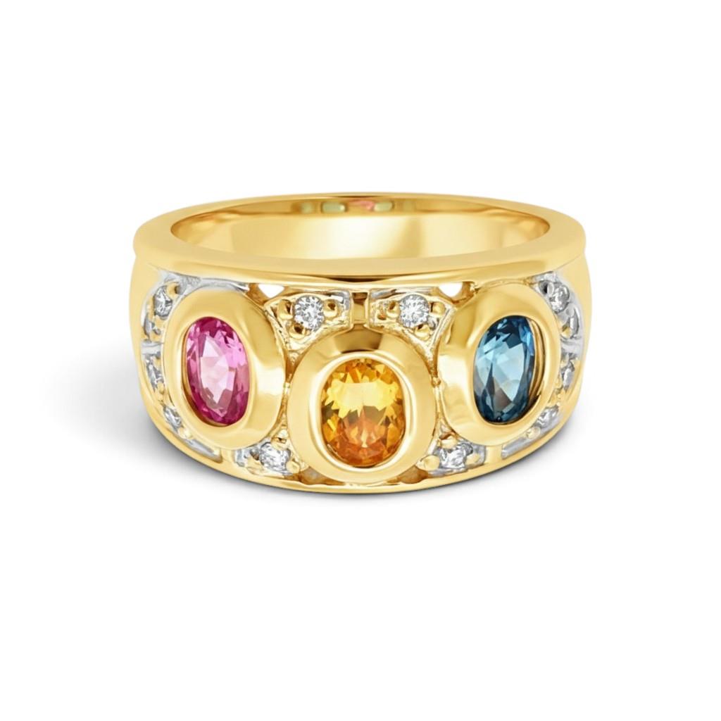 14kt Yellow Gold Multi-Color Sapphire & Diamond Ring – Size 8