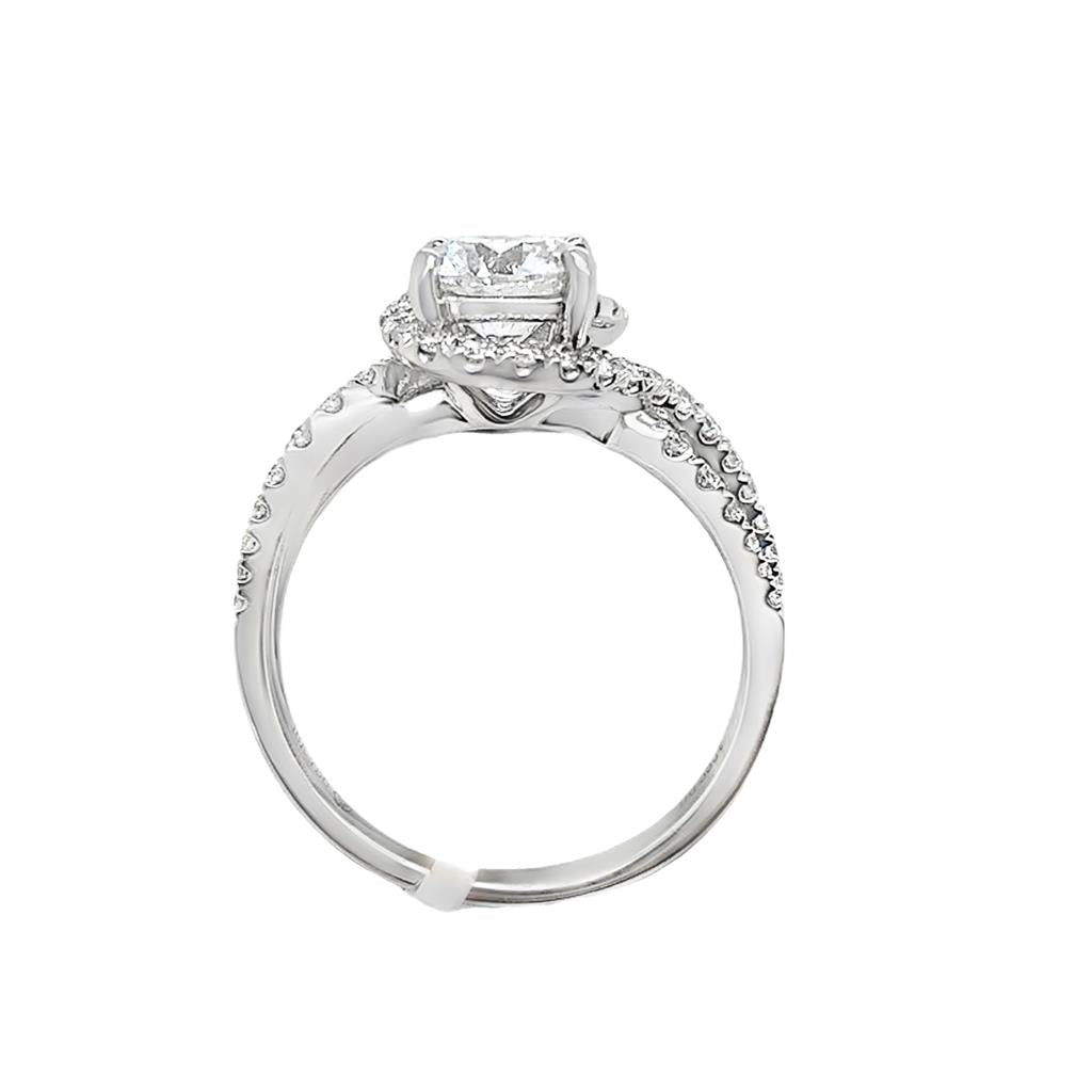 18K White Gold Round Halo Twist Diamond Engagement Ring | 1.34ct