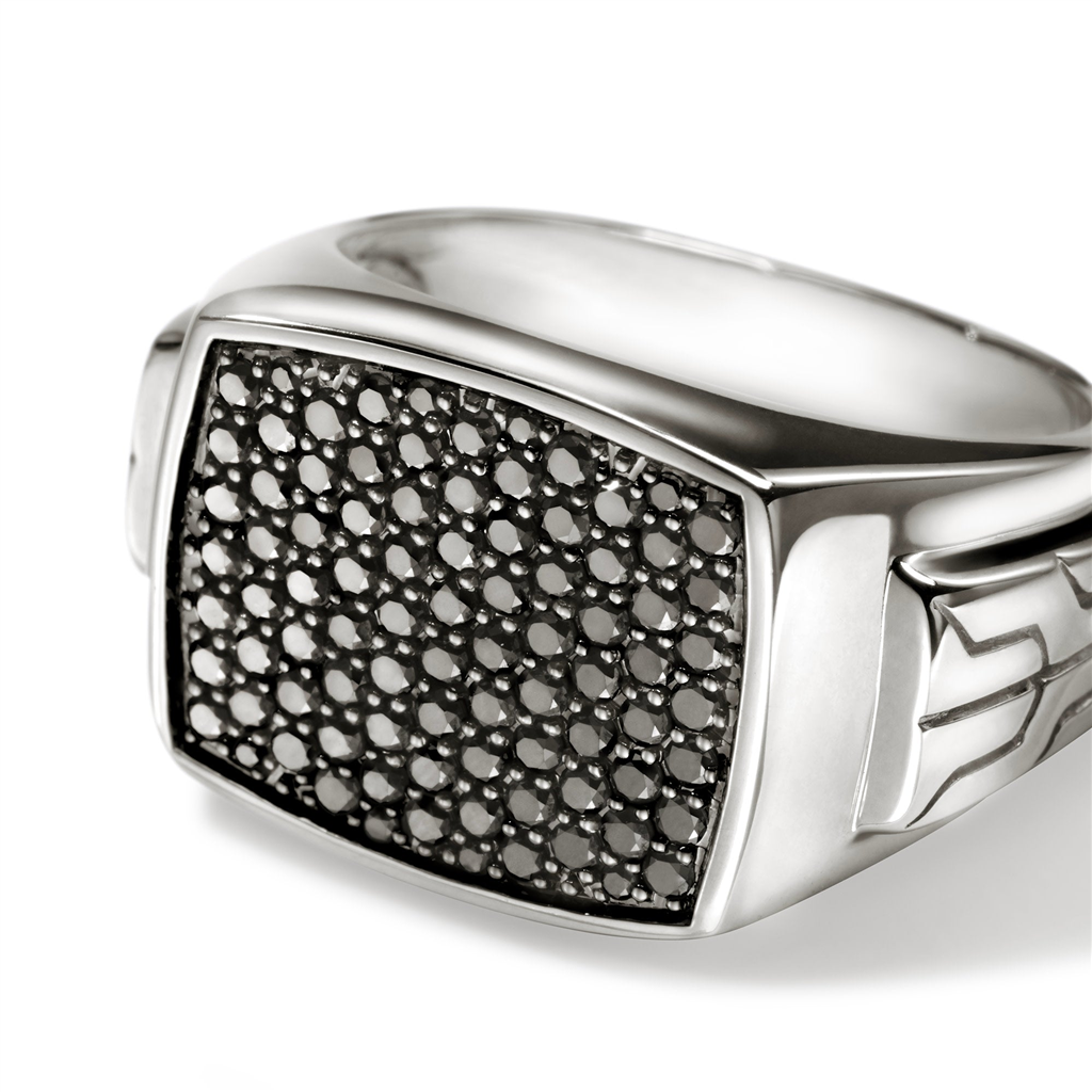 Sterling Silver Pavé Black Sapphire Signet Ring