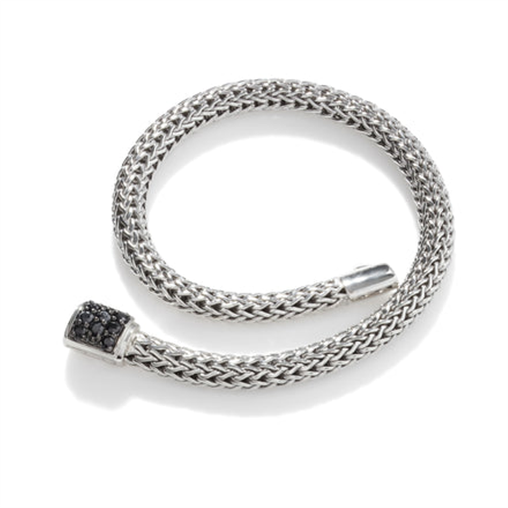 Silver Small Icon Bracelet with Black Sapphires