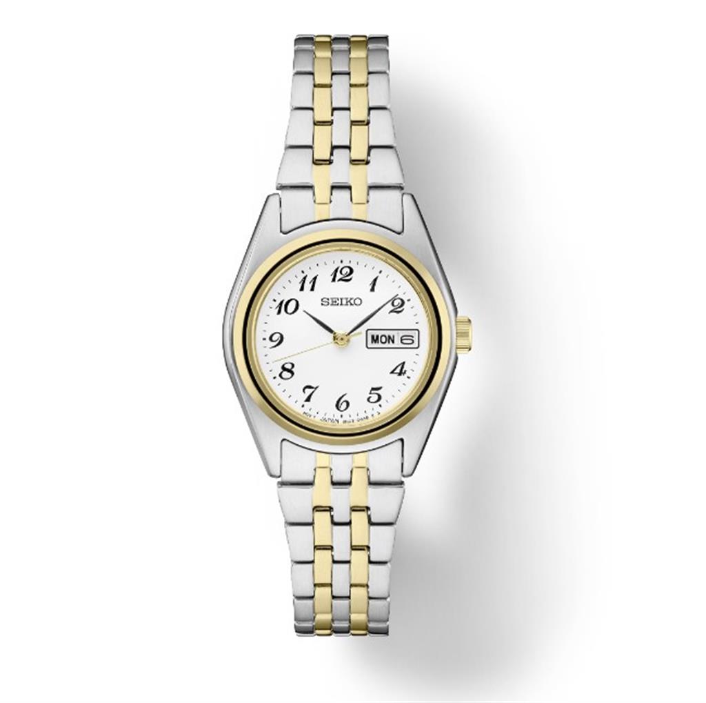 Seiko SUR438 Essentials Two-Tone Stainless Steel White Arabic Dial Watch