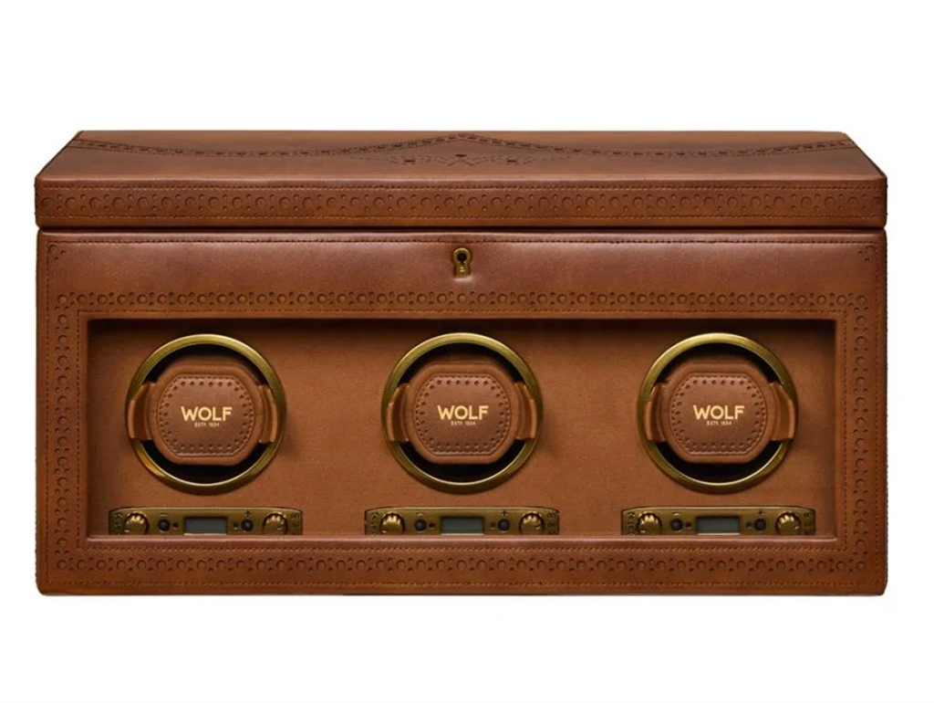 Wolf Brogue Triple Watch Winder with Storage 440306 – Burnished Brown