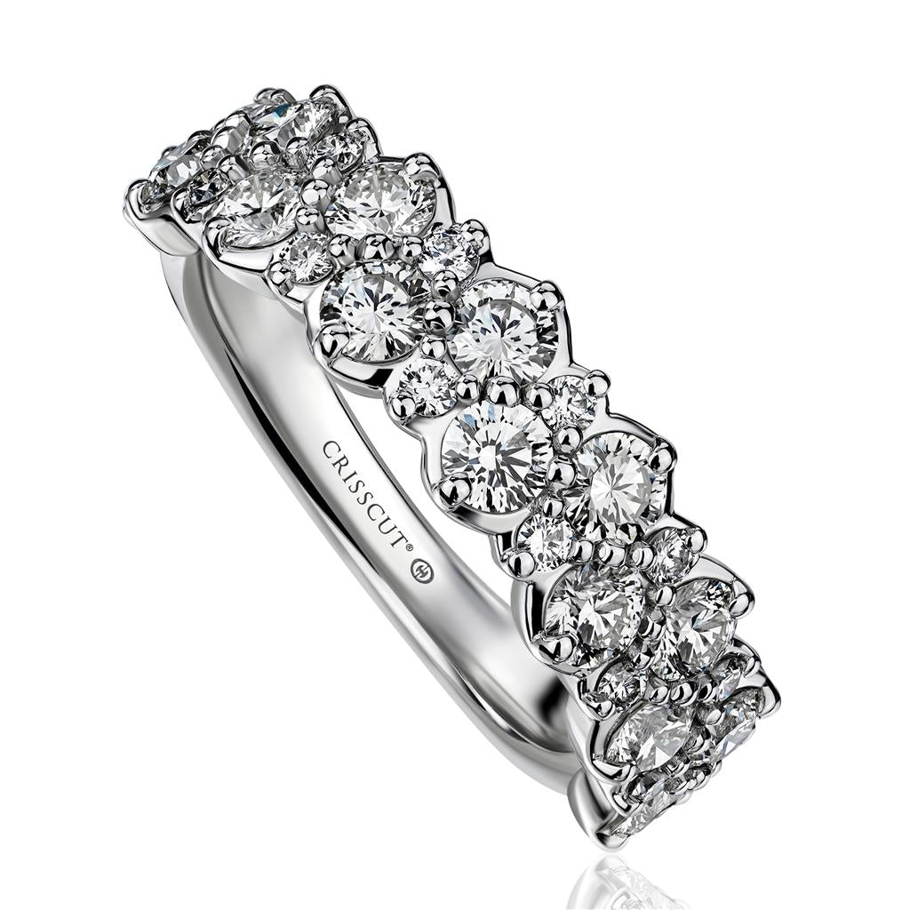 14kt White Gold Crisscut® Round Diamond 2-Row Cluster Fashion Ring