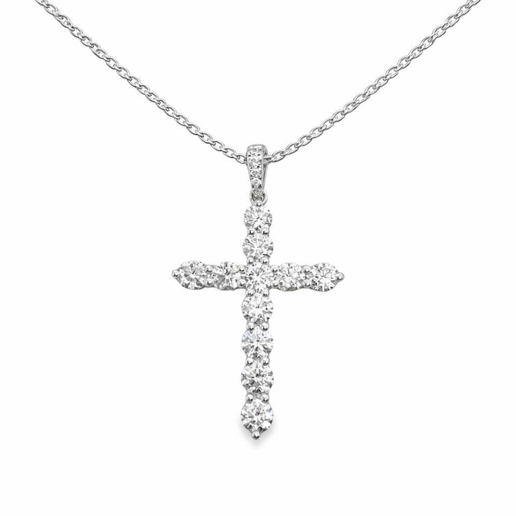 18kt White Gold Diamond Bail Cross Pendant (1.01ct, 17 Diamonds)