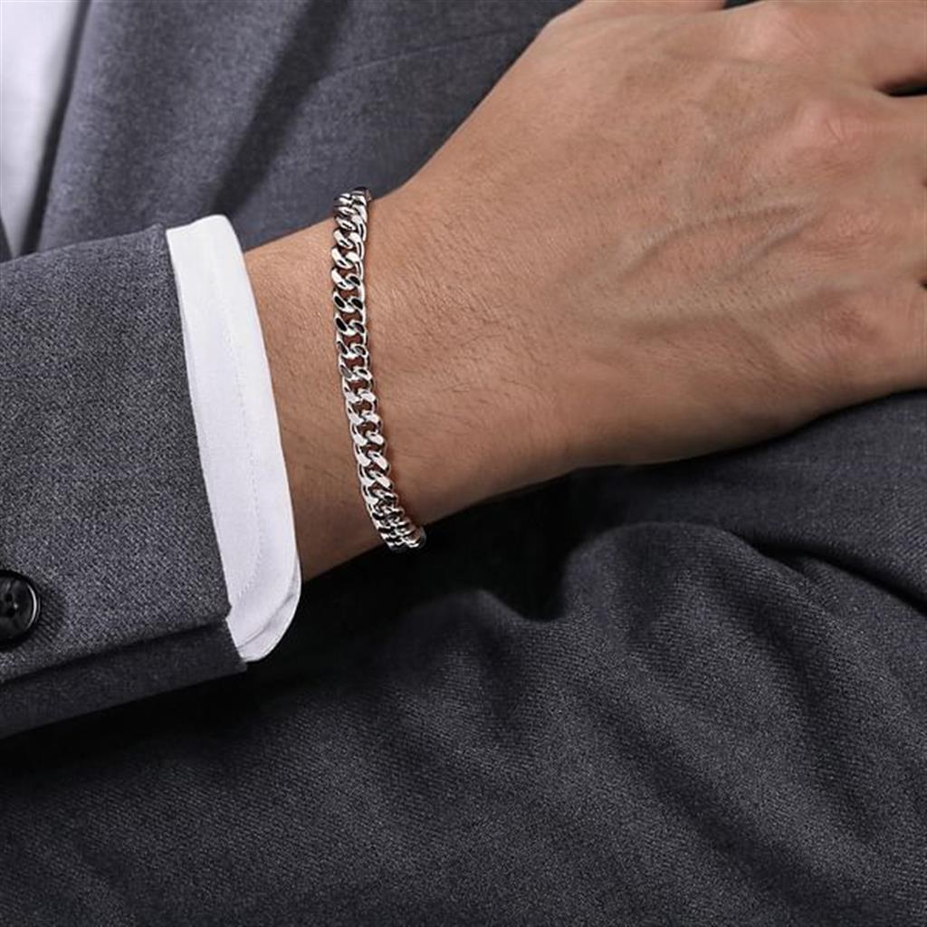 6mm 925 Sterling Silver Solid Link Chain with Diamond Cut Bracelet