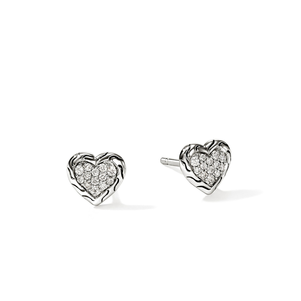Sterling Silver Diamond Essential Heart Stud Earrings