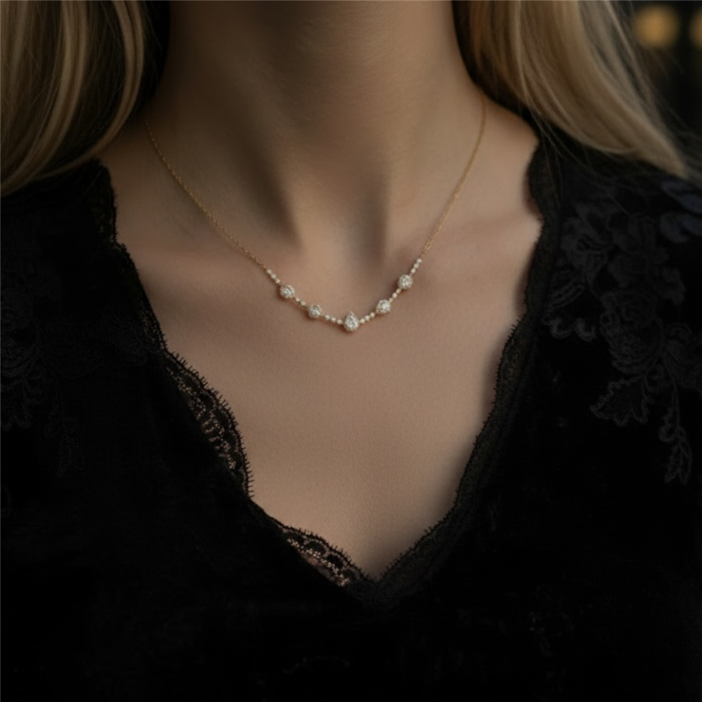 Eternity Pear Cut Diamond Halo Necklace