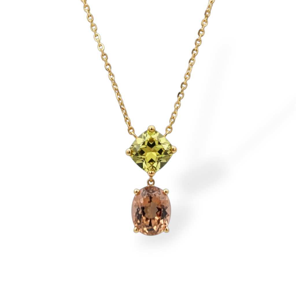 14Kt Yellow Gold Two-Stone Dangle Necklace
