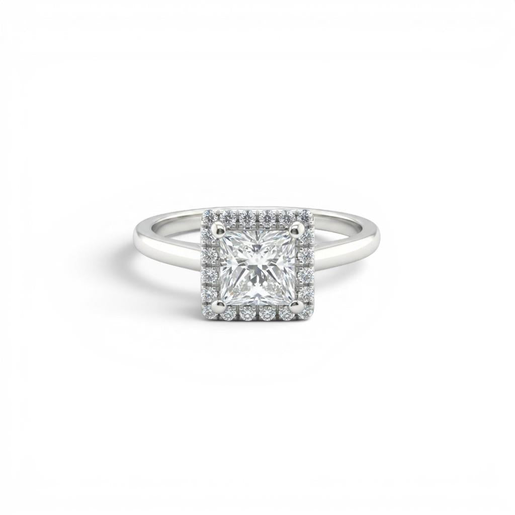 14K White Gold Princess Cut Diamond Halo Engagement Ring | 1.06ct
