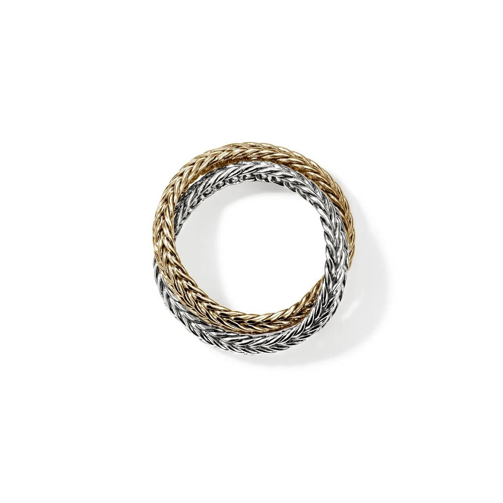 Kami Chain Crossover Ring – 4.5mm Sterling Silver & 14kt Yellow Gold, Size