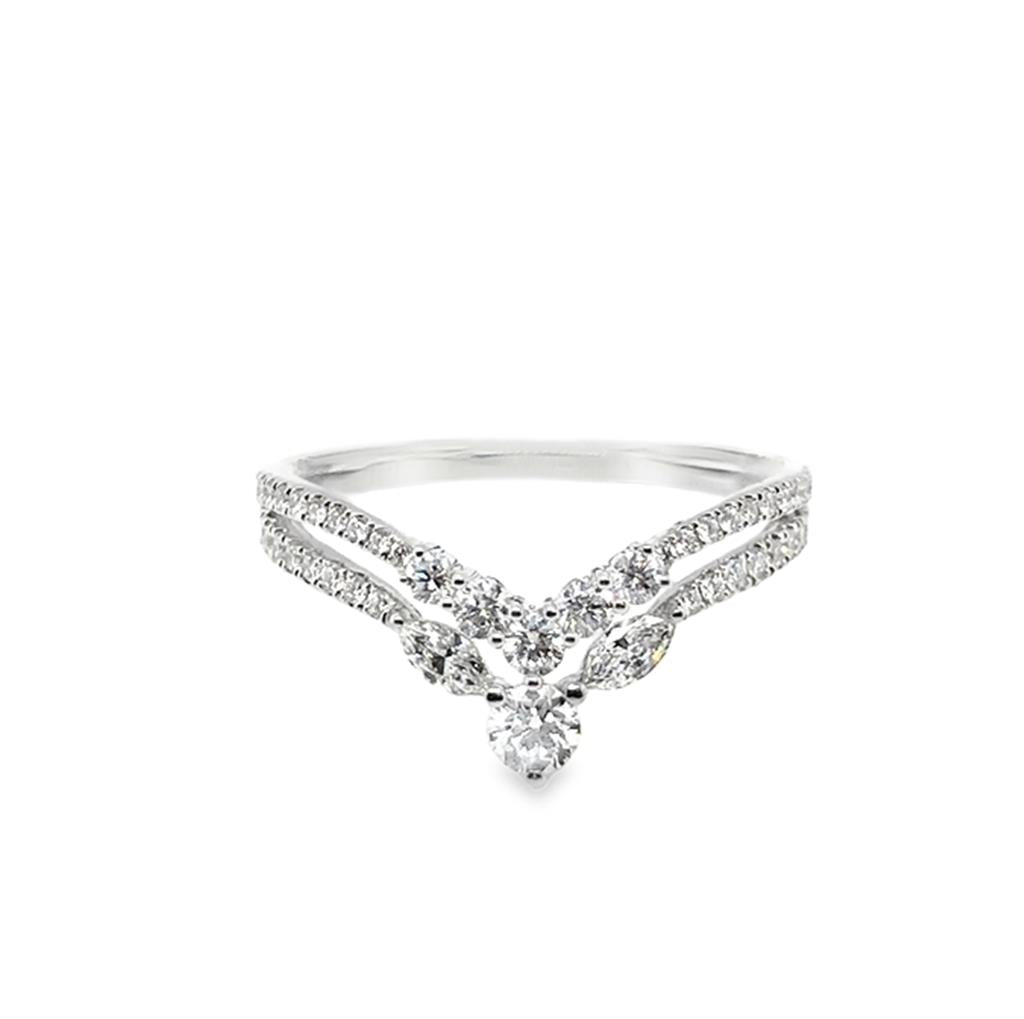 18K White Gold Diamond Two-Row Curved Wedding Band