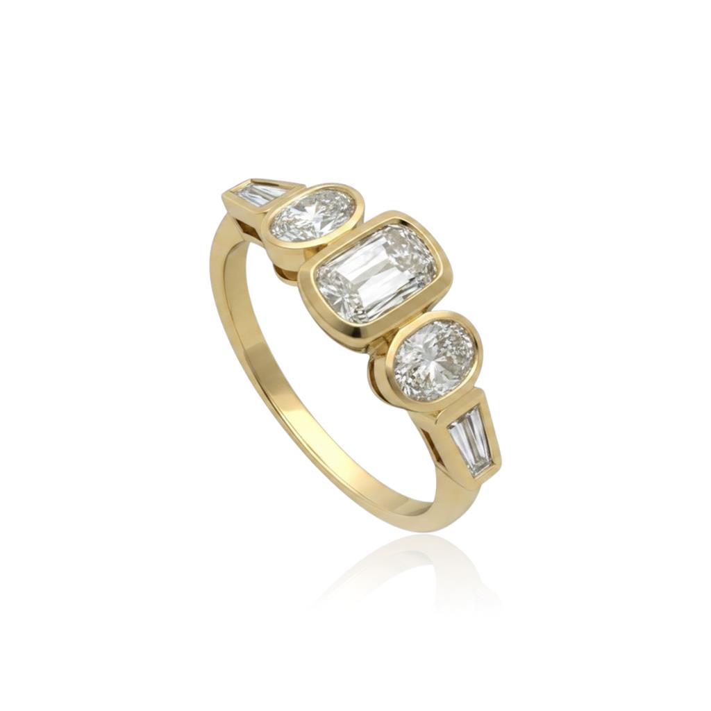18kt Yellow Gold Bezel-Set 5 Stone L’Amour Crisscut® Diamond Engagement Ring