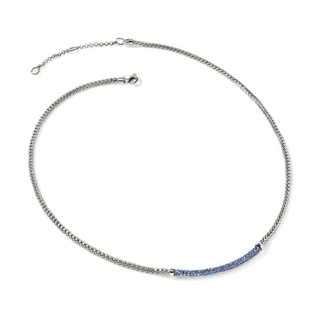 Sterling Silver Pavé Blue Sapphire Mini Chain Necklace