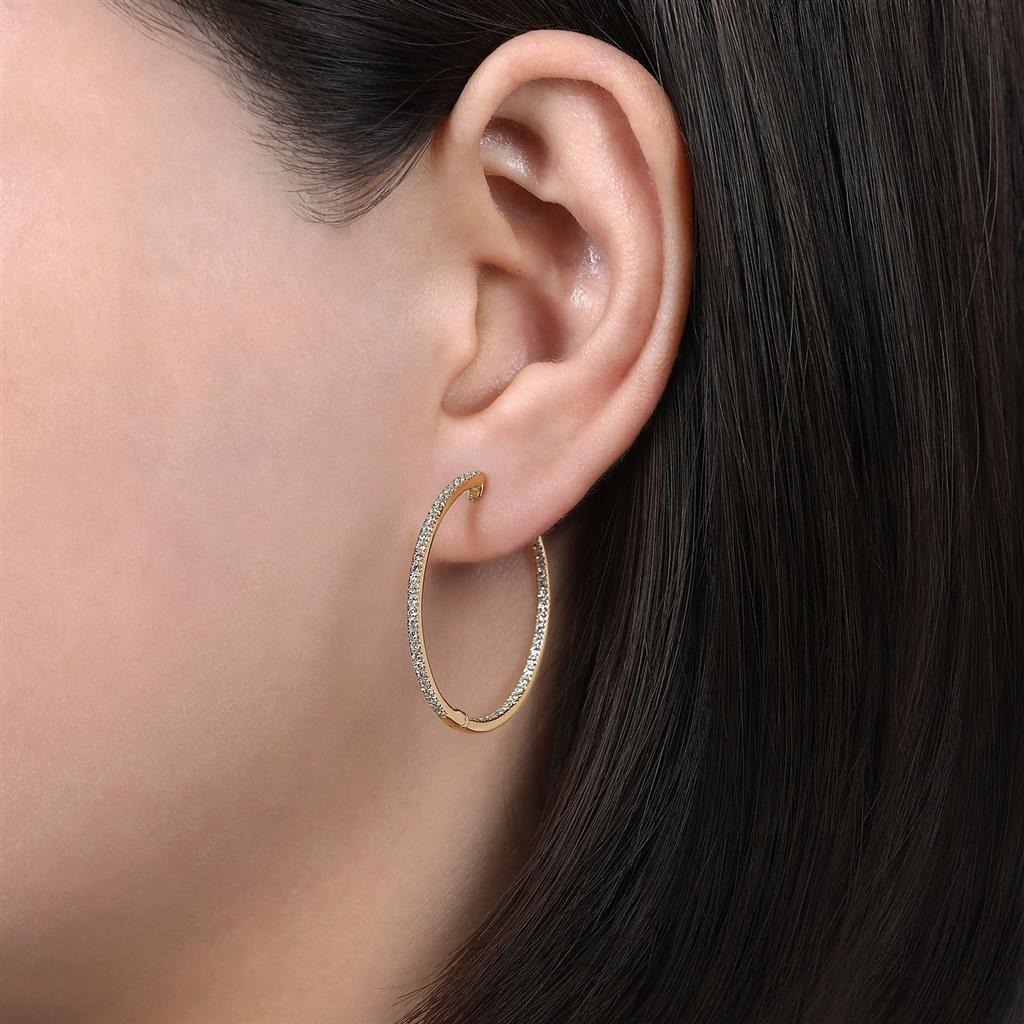 14kt Yellow Gold 30mm In/Out Diamond Hoop Earrings