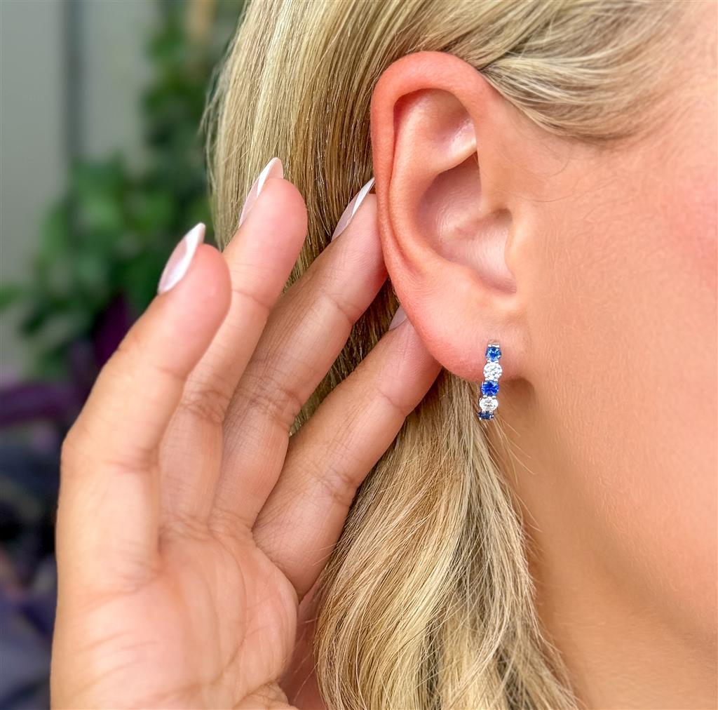 18KT White Gold Sapphire And Diamond Hoop Earrings
