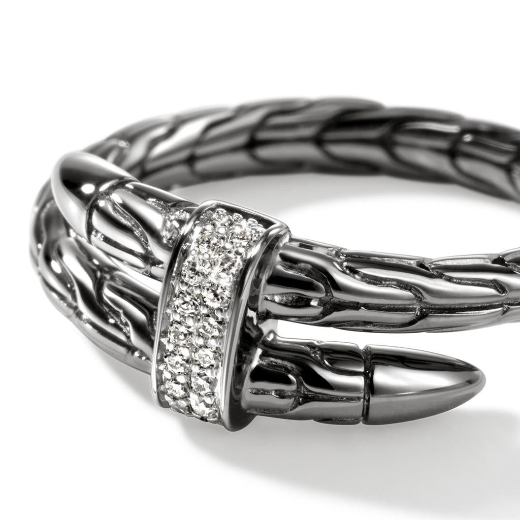 Sterling Silver with Black Rhodium Diamond Spear Single Wrap Ring